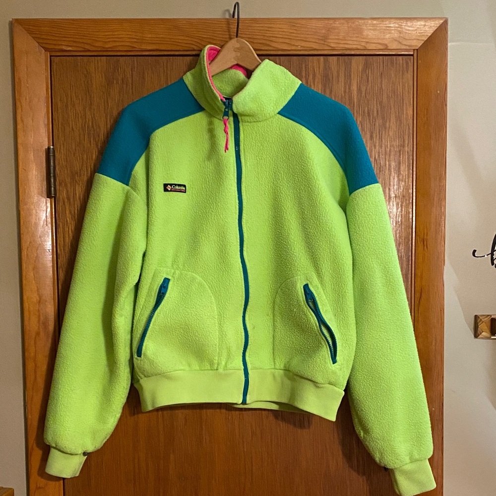 Vtg ‘80s Men’s Columbia Neon Fleece Jacket XL (fits like a LG) Pile Synchilla